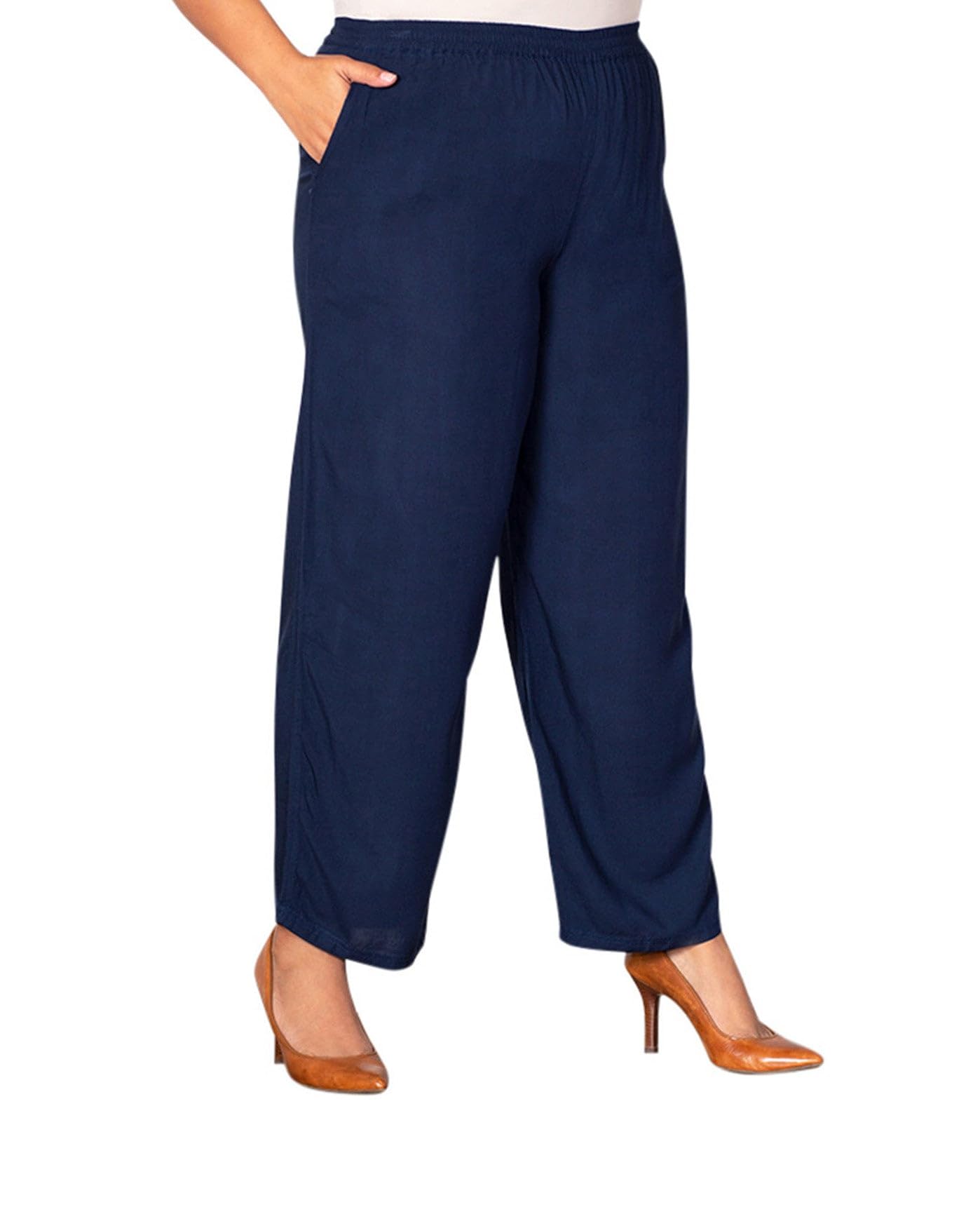 On the Plus Side Essential Wide Leg Rayon Solid Pants