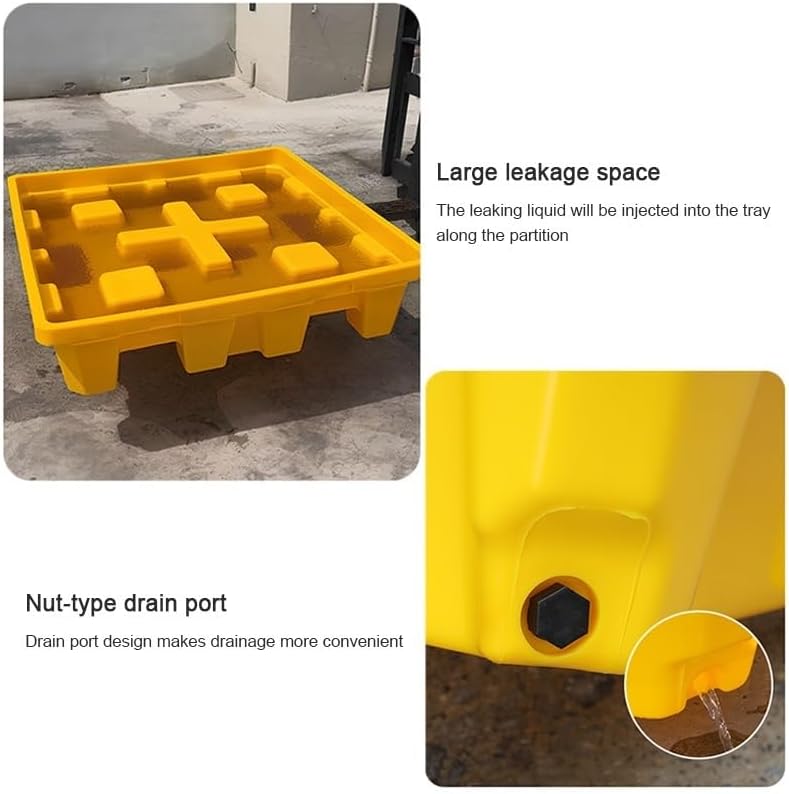 Spill Containment Pallet with Grating, Stackable Modular Paint Bucket Tray with Drain Outlet, Industrial Garage Low Storage Platform(Yellow-1 pcs,26x14.2x4.7in)