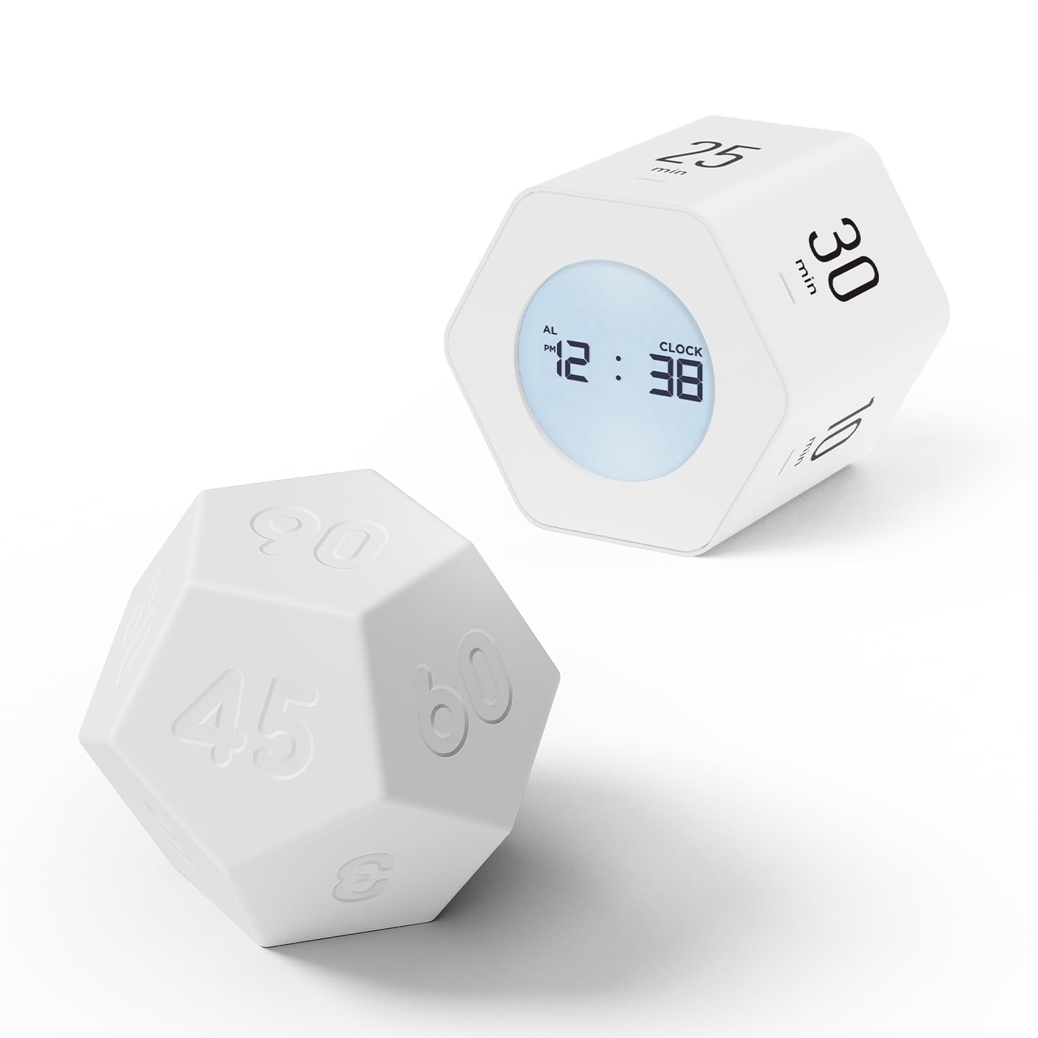 mooas Time Pomodoro Cube Timer - Dodecagon Time Ball (White) 11 Preset Times & Multi-Hexagon Digital Clock Timer (White), Pomodoro, Count Up/Down, Vibrate/Sound Alarms, ADHD, Study, Work, Gym