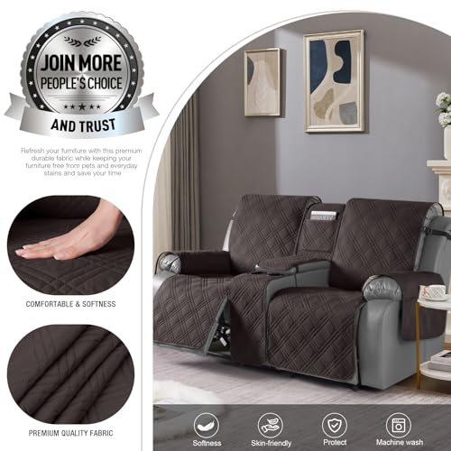 Image of TAOCOCO Polyester Loveseat Recliner Cover With Center Console - 100% Waterproof Pet Protector for Dual Recliner With Cup Holder, Split Reclining Furniture for Pets & Kids (2 Seater, Coffee)