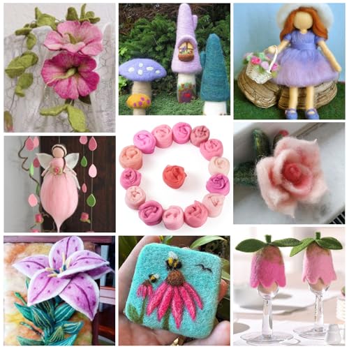 Image of Magibeasd 2.55 oz Wool Roving for Needle Felting Nature Wool Yarn Kit Variety Pink Tones for Beginners Felted Crafts DIY Materials Hand Spinning Supplies