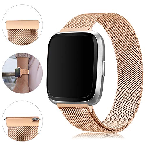 Onedream Correa Compatible con Fitbit Versa Pulsera/Versa Lite Correa Mujer Hombre, Ajustable Pulsera de Acero Inoxidable de Reemplazo Compatible para Fitbit Versa Special Edition (Oro Classico, S)