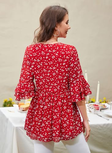 Bulotus Womens Tops Dressy Casual 3/4 Ruffle Sleeve Chiffon Fall Blouses Business Casual Flowy V Neck Shirts4