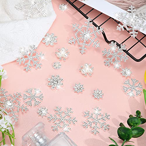 45 Pieces Pearl Rhinestone Buttons Faux Pearl Embellishments Silver Snowflake Brooch Alloy Floral Pendants For Jewelry Making Crafts Clothes Bags Shoes Supplies And Wedding Bouquet, 9 Styles #TOP2