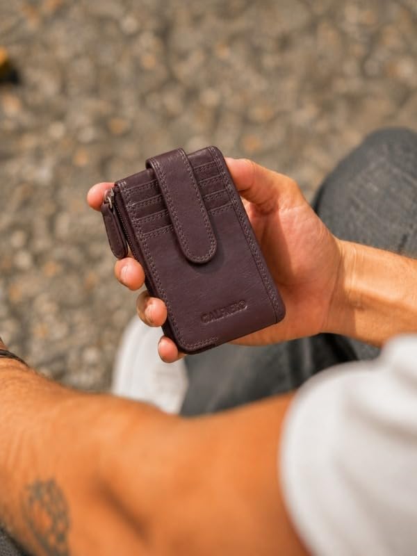 Image of Calfnero Genuine Leather Card Holder & Key Case for Men & Women | Slim Wallet with Zipper Pocket, Card Slots & Key Chain | Compact Travel Organizer