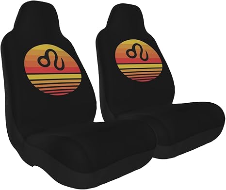 Zodiac Sign Leo Symbol Car Seat Covers, Universal Fit for Auto Truck Van SUV, Easy Install 2 Pack, Black