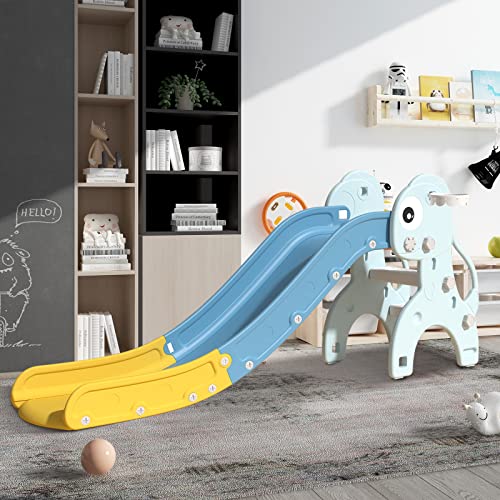 Benarita Freestanding Slide for Kids with Extra Long Slide Baby Multifunctional Play Climber Slide Set Playground Backyard Household Indoor Outdoor Slide (Blue)