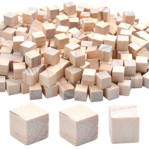 Unfinished Wooden Blocks,300pcs 0.4inch Natural Square Wooden Cubes Blocks Wood Blocks Crafts Wood Cubes for DIY Craft Making
