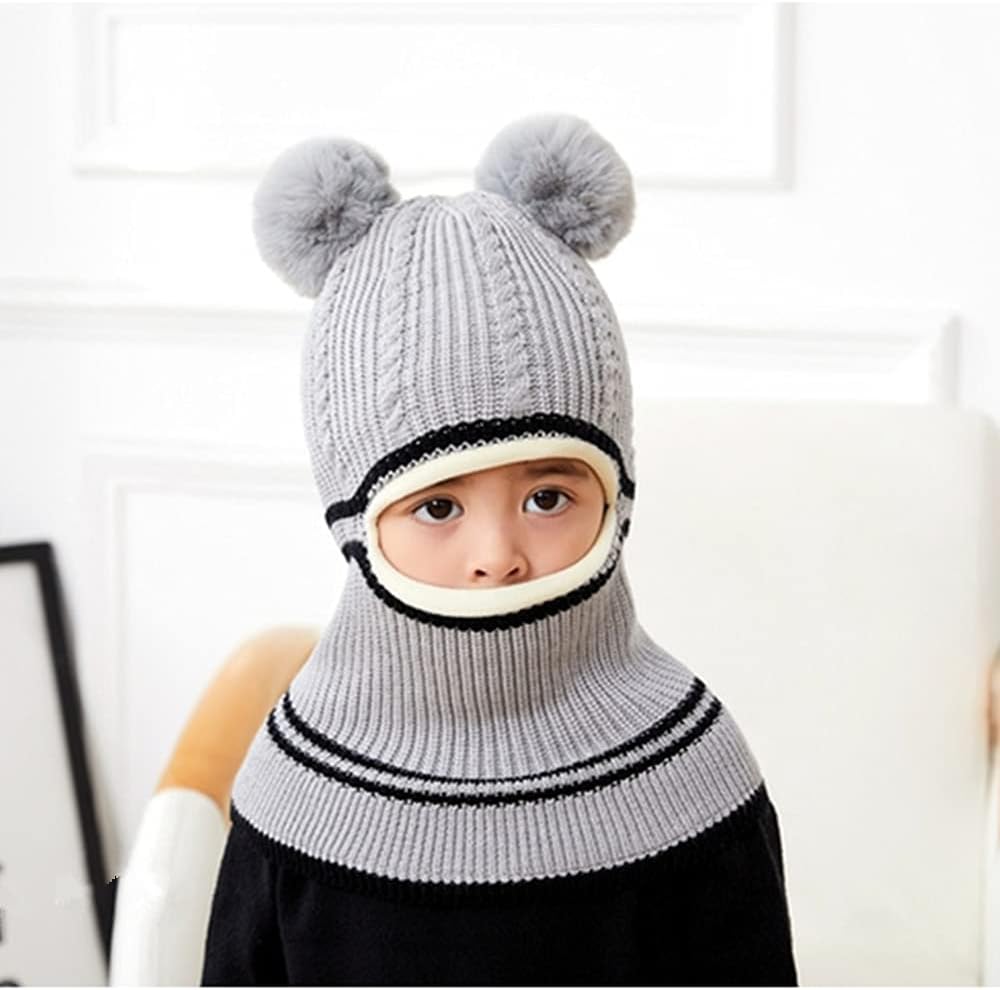 Kids Winter Plus Velvet Thickened face Protection Scarf Skull Caps Cute Beanie Cap Winter Soft Warm Knit Caps - Image 2