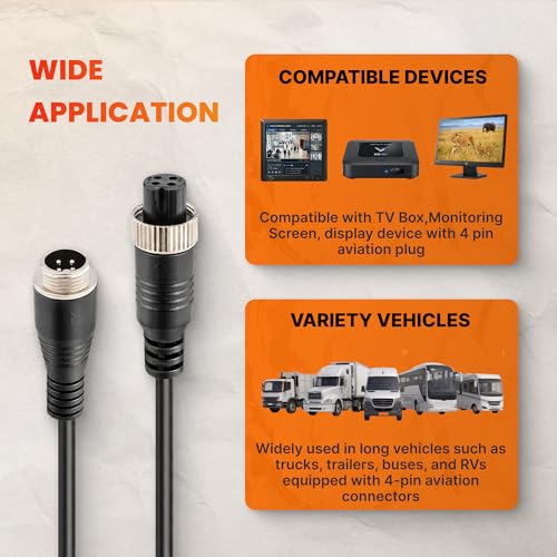 Image of 10FT /3M 4-Pin Aviation Video Extension Cable for CCTV Rearview Cameras and Vehicle Backup Monitors - Waterproof and Shockproof