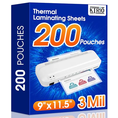 KTRIO 200 Laminating Sheets 8.5x11 3 Mil Clear Letter Size