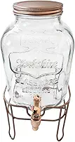 Suqueira de Cristal AGUA SABORIZADA com Suporte, 5 Litros, Dispenser de Bebidas com Torneira e Tampa de Alumínio, Base Metálica (Cobre)