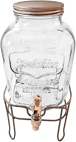 Suqueira de Cristal AGUA SABORIZADA com Suporte, 5 Litros, Dispenser de Bebidas com Torneira e Tampa de Alumínio, Base Metálica (Cobre)