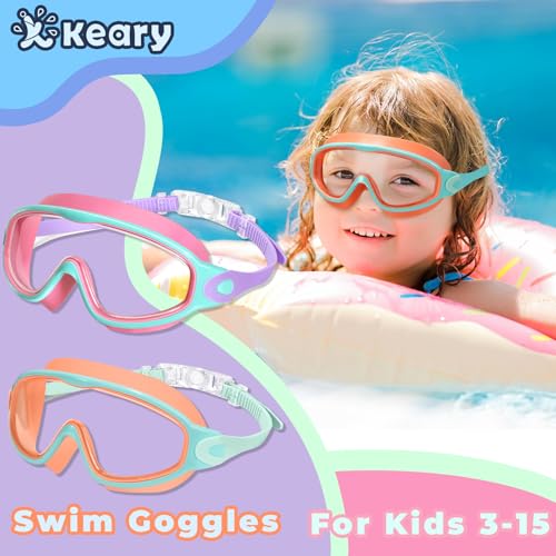 Image of Keary 2 Pack Kids Swim Goggles for 3-15 UV Protection Anti-Fog Pool Water Swimming Goggles for Boys Girls Youth Toddler