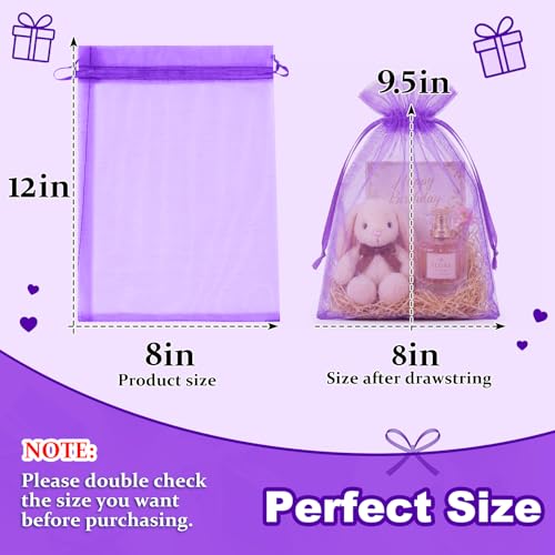 Image of Crweety 50 Pcs 8x12 Inch Purple Organza Bags, Small Mesh Gift Bags Drawstring, Elegant Scented Sachet Bag Empty for Graduation Gifts, Jewelry Packaging, Birthday Party Favor & Baby Shower Candy Treats