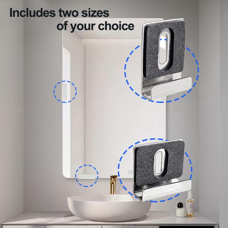Image of 8pcs Metal Mirror Holder Kit for Wall Mounting,2 Size Mirror Clip with Rubber Gasket and Screw,Wide groove mirror holders for frameless mirror mounting Hardware Heavy-duty mirror hooks(Silver)