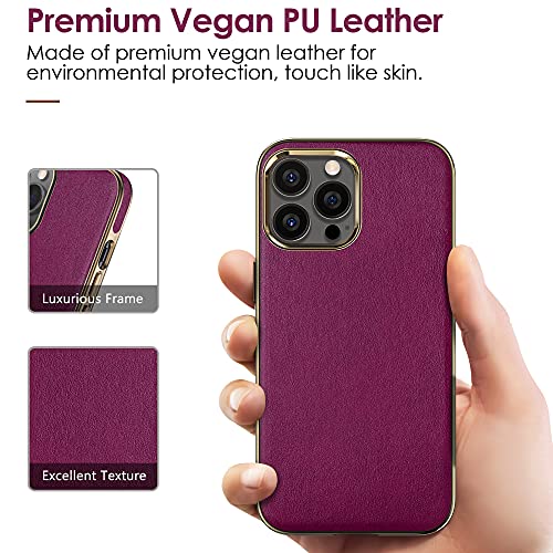 LOHASIC for iPhone 13 Pro Max Case Leather, Luxury Phone Case, Fuchsia - image 3