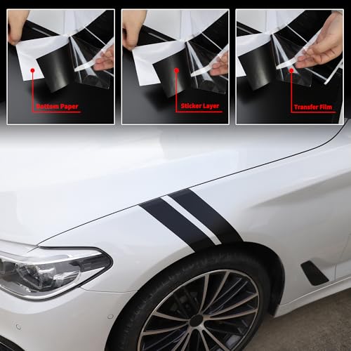 Image of TOMALL 2 Pair Racing Sport Stripe Vinyl Decals for Car Fender Hood Bumper Trunk Auto Stripe Graphic Stickers Decorations for Pickup Vehicle SUV Truck Off-Road (Matte Black)