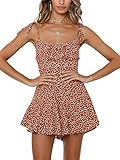 Jeanewpole1 Women's Floral Wide Leg Rompers Spaghetti Strap Tie Ruffle Short Jumpsuits (Medium, Peach Red)
