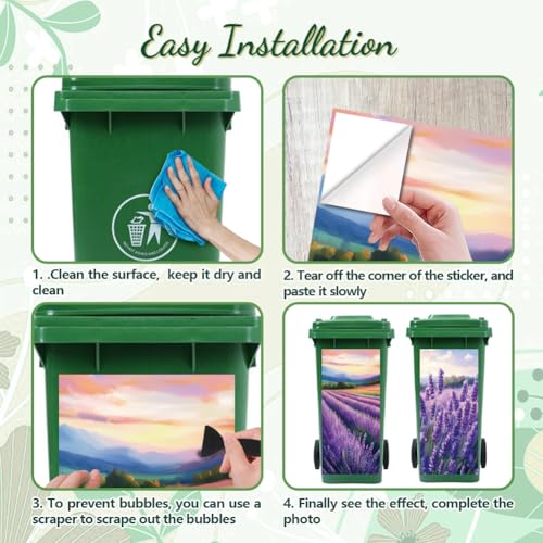 Image of Peacoblue Wheelie Bin Stickers 2 Sheets Lavender Sticky Dustbin Stickers Decals, 15 inch x 32 inch Waterproof Large Wraps for Trash Cans Bins Fridges Door Wall Garden Outdoor Indoor Patio Decor