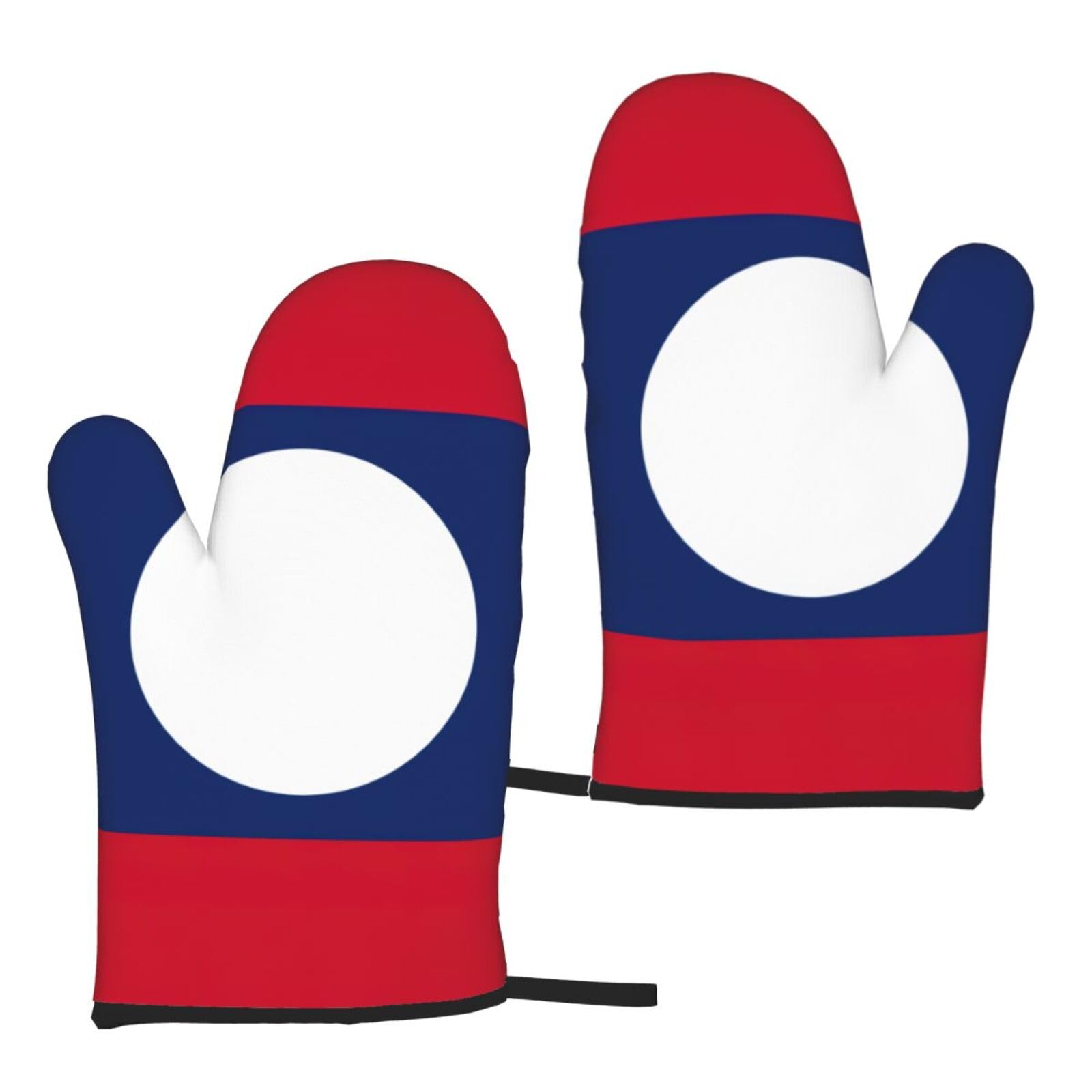 Flag Of Laos Print Heat Resistant Universal Fit Oven Microwave Gloves Home Cooking Baking Grilling
