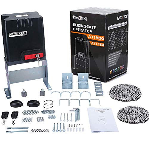GATEXPERT Automatic Sliding Gate Opener with Remote Control Transmitters and Infrared Photocell Sensor - Chain Driveway Security Door Operator Kit (for 1800lb & 26ft Gate, AT1800)