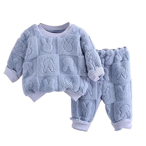 Toddler Baby Girls Boys ????ajamas Cozy Flannel Fleece Fuzzy Thickened Clothes Set Kids Winter Warm Long (Blue, 3-4 Years)