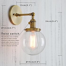 Permo Vintage Industrial Wall Sconce Lighting Fixture with Mini 5.9" Round Clear Glass Globe Hand Blown Shade (Antique) 5143SKGSs3L. SS280