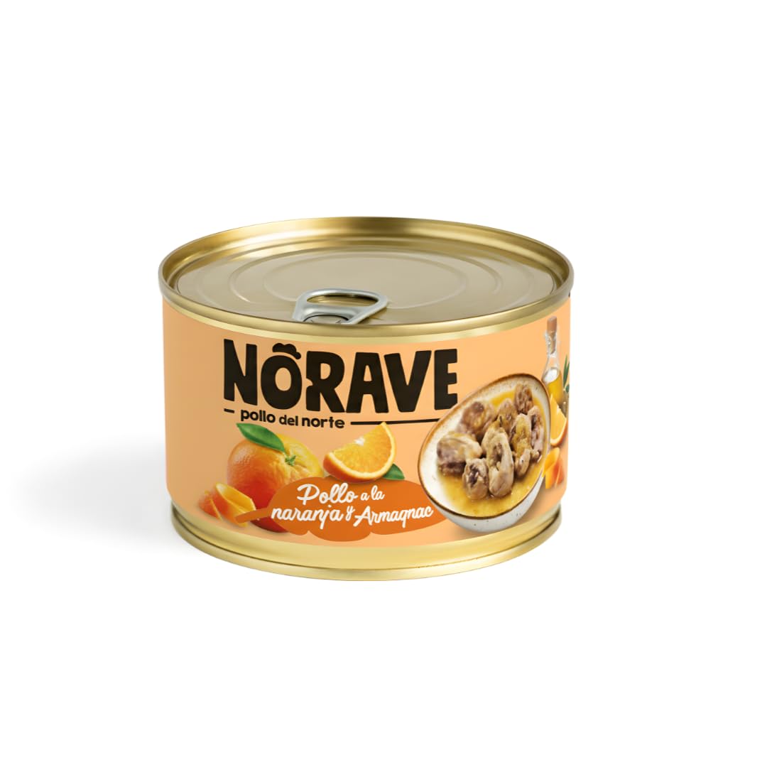 Norave Pollo a la Naranja y Armagnac – Pack 7x400 gramos | Receta Tradicional Gourmet | Pollo en Conserva | Ideal para Servir al Instante