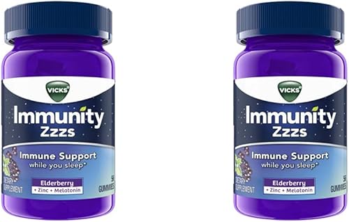 Vicks Inmunidad ZZZ, saúco, melatonina y zinc antioxidante, apoyo inmunológico, sueño natural, 56 gomitas (paquete de 2)