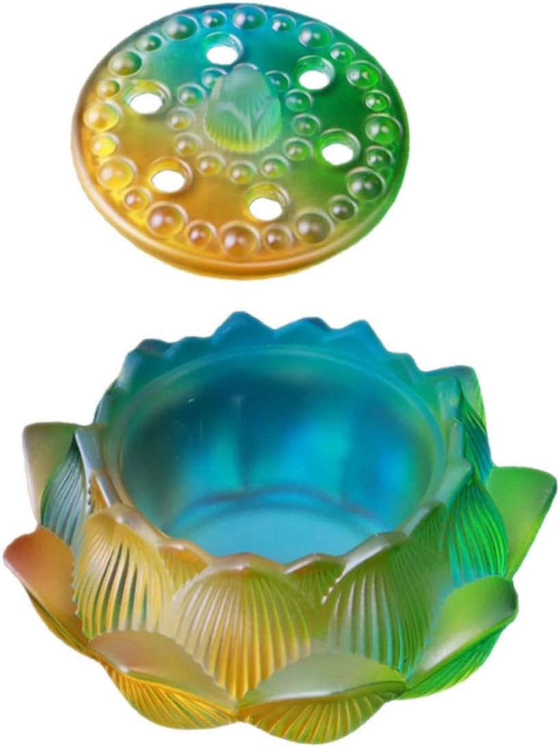 Vintage Lotus Incense Burner Glass Censer Desktop Ornament Compact Coil Incense Holder for Home Tearoom Office Decor