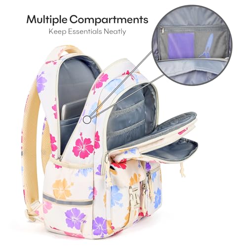 mibasies Backpack for Girls: 17.8IN Kids School Backpack for Elementary Primary - Bookbag with Laptop Compartment - Biege Flower by mibasies - Used condition - Image 4