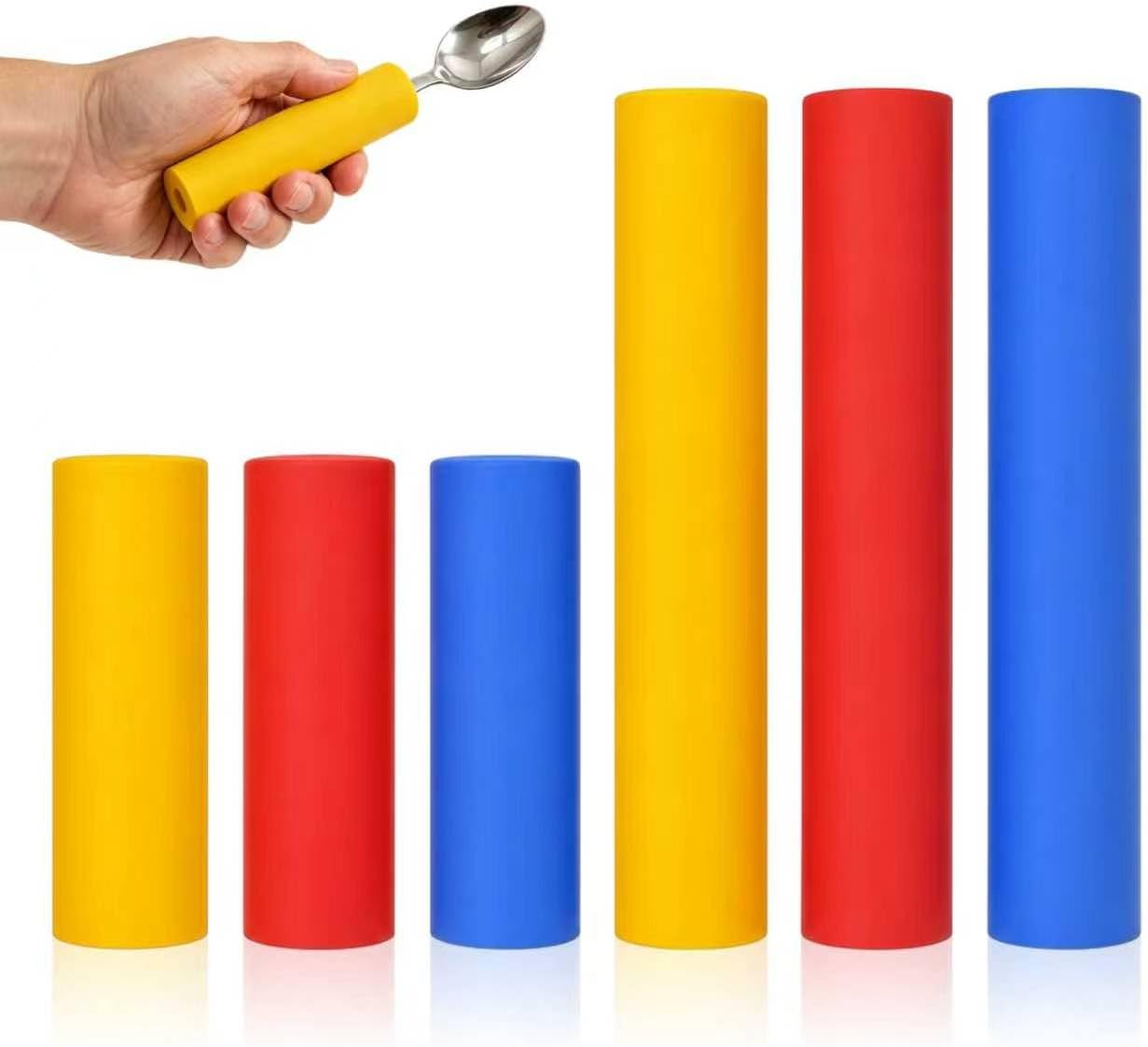 Foam Grip Tubing for Utensils, 6PCS Built Up Handle Grips for Elderly & Arthritis Hands, Adaptive Non Slip Foam Tubes for Spoons, Pens, Toothbrushes & Daily Living Aids (Yellow+Red+Blue)