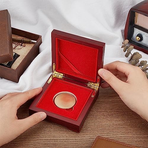 FINGERINSPIRE Challenge Coin Wood Presentation Box Dark Red Square With Velvet Inside for 40mm Coin or Awards Wooden Commemorative Coin Storage Box with Magnetic Clasp Coin Gift Box(14.1x10.1x3.55cm) - Image 4