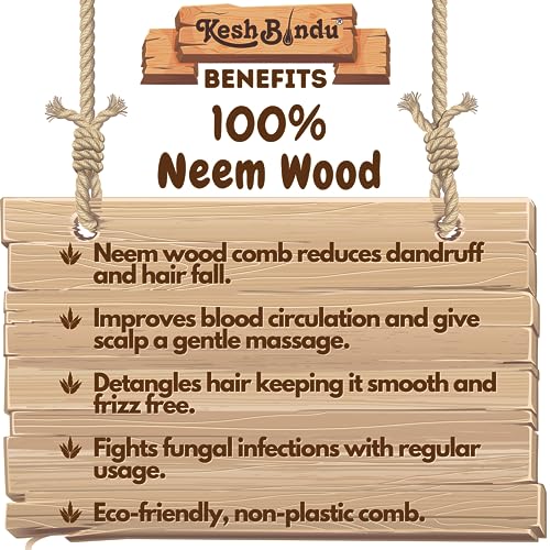 Image of Handmade Kacchi Neem Wooden Comb For Men & Women Detangling, Frizz Control & Shine, Suited For All Hair Diffrent Type of Kangi Combo Pack 2pis (Tel + Dual Tooth)