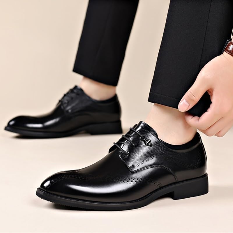 YZABEL Men's Stylish Patent Leather Business Casual Shoes, Pointed Toe Low Top Lace-Up Oxfords Shoes, Soft-Soled Non-Slip for Formal Business Wedding2