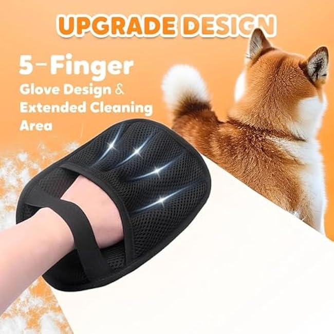Pet Hair Removal Glove | Electrostatic Reusable Cat & Dog Magic Brush Hair Remover Tool for Furniture, Carpet, Couch | Upgraded 5-Finger Design | Gentle Grooming Tool for Pets(Eco-Friendly) (1 PCS)-JzzPu1Vo