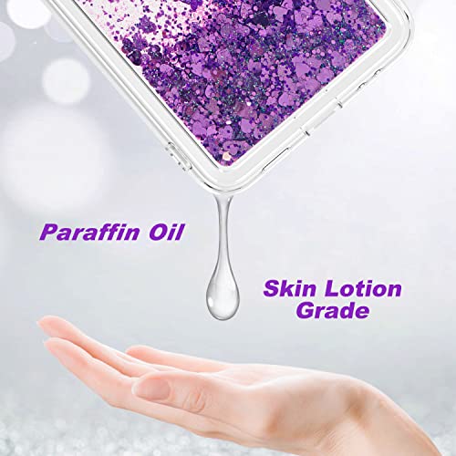 Anshow For Samsung Z Flip 4 Case Glitter, Shockproof Clear Tpu Liquid Glitter Case, Bling Purple Glitters Case For Samsung Z Flip 4 For Women Protective Cover #TOP2