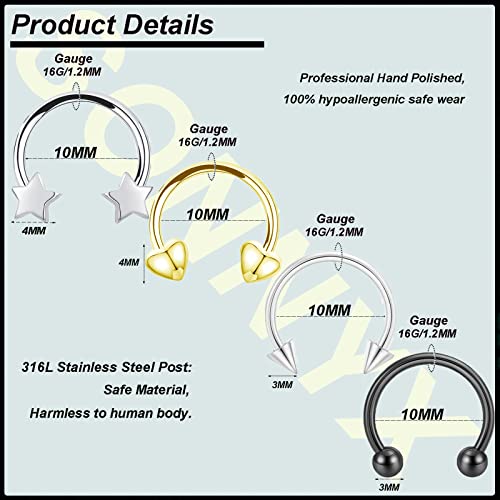 Sonnyx 12 Pcs 16G Septum Rings For Women Men Stainless Steel Internally Threaded Horseshoe Septum Hoop Helix Daith Cartilage Tragus Earrings Piercing Jewelry #TOP3