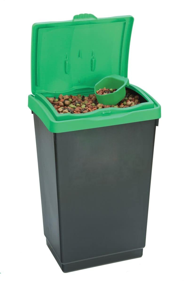 Chabrias Ltd 47 Litre Plastic Box Container with Green Scoop & Lid – Weatherproof Grit, Rock Salt & De-Icer Storage/Pet Food & Bird Seed Container