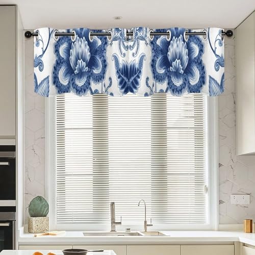 2 cenefas de estilo asiático y cortinas florales rústicas para sala de estar