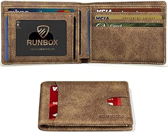 RUNBOX Top Layer Genuine Cowhide Leather Wallet for Men Slim Mens Wallet-Money Clip RFID Wallet-Gift Box, 1.