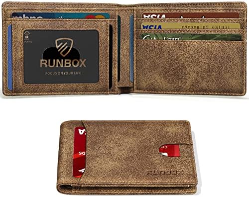 Runbox Mens Slim Wallet with Money Clip RFID Blocking Front Pocket Bifold Minimalist Credit Card Holder for Men with Gift Box