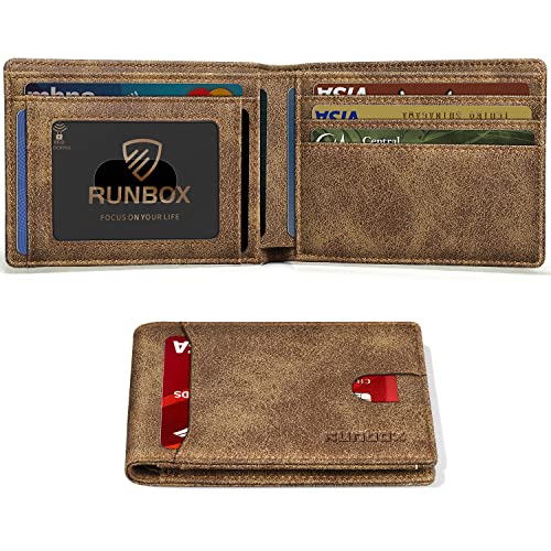 Runbox Slim Wallet For Men Minimalist Leather Bifold Rfid Blocking With Gift Box Khaki #TOP17