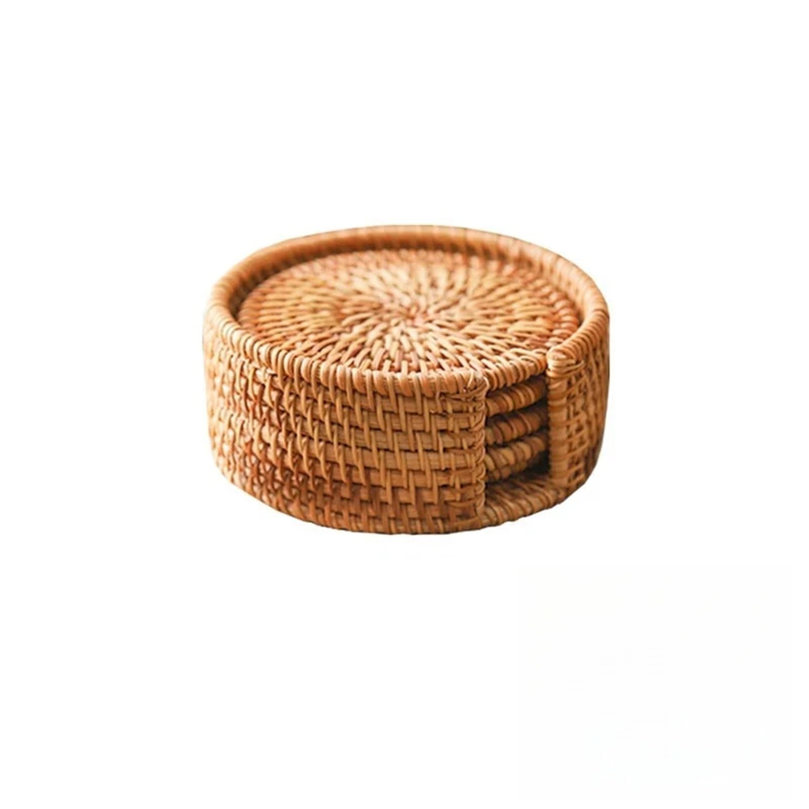 6 Pcs Drink Coasters Set For Kungfu Tea Accessories Round Tableware Placemat Dish Mat Rattan Weave Cup Pad Diameter 8cm For Drinks Home