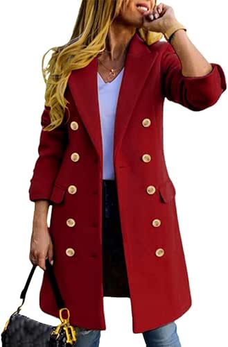 IDEALSANXUN Womens Fall Winter Wool Coats Double Breasted Midi Peacoat