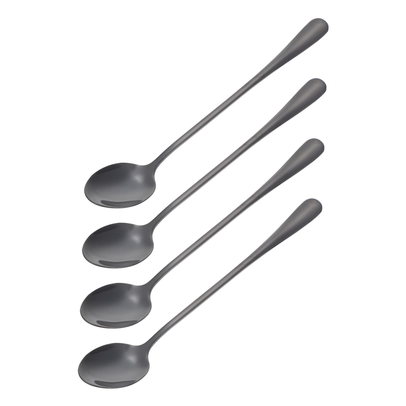 Wakauto 4Pcs Long Handle Stainless Steel Dessert Spoons Easy to Clean Mixing Spoons for Coffee Cocktails and Desserts Elegant and Portable Barware Kitchen Utensils