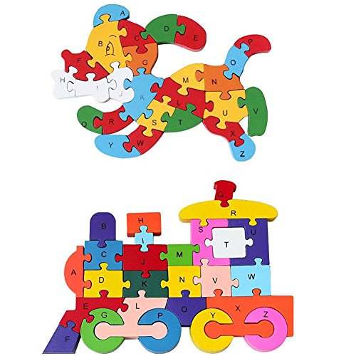 Wooden Alphabet Puzzle, 2PCS Wooden Puzzles Learning Letters Blocks Numbers Block Toys for Children’s Puzzles Toys