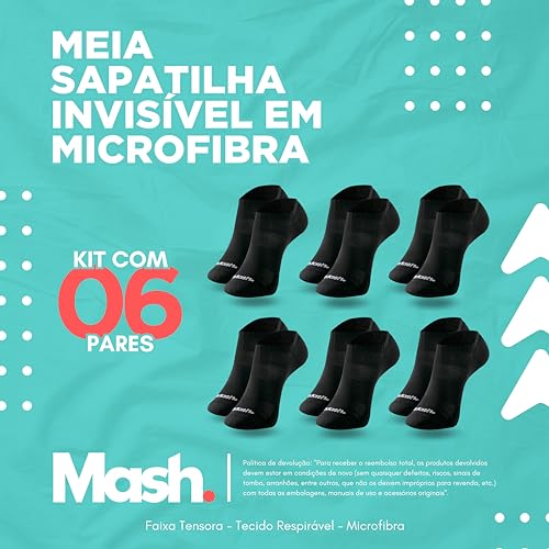 KIT 06 MEIA INVISIVEL MICROFIBRA MASH | 6 Preto | 39-44