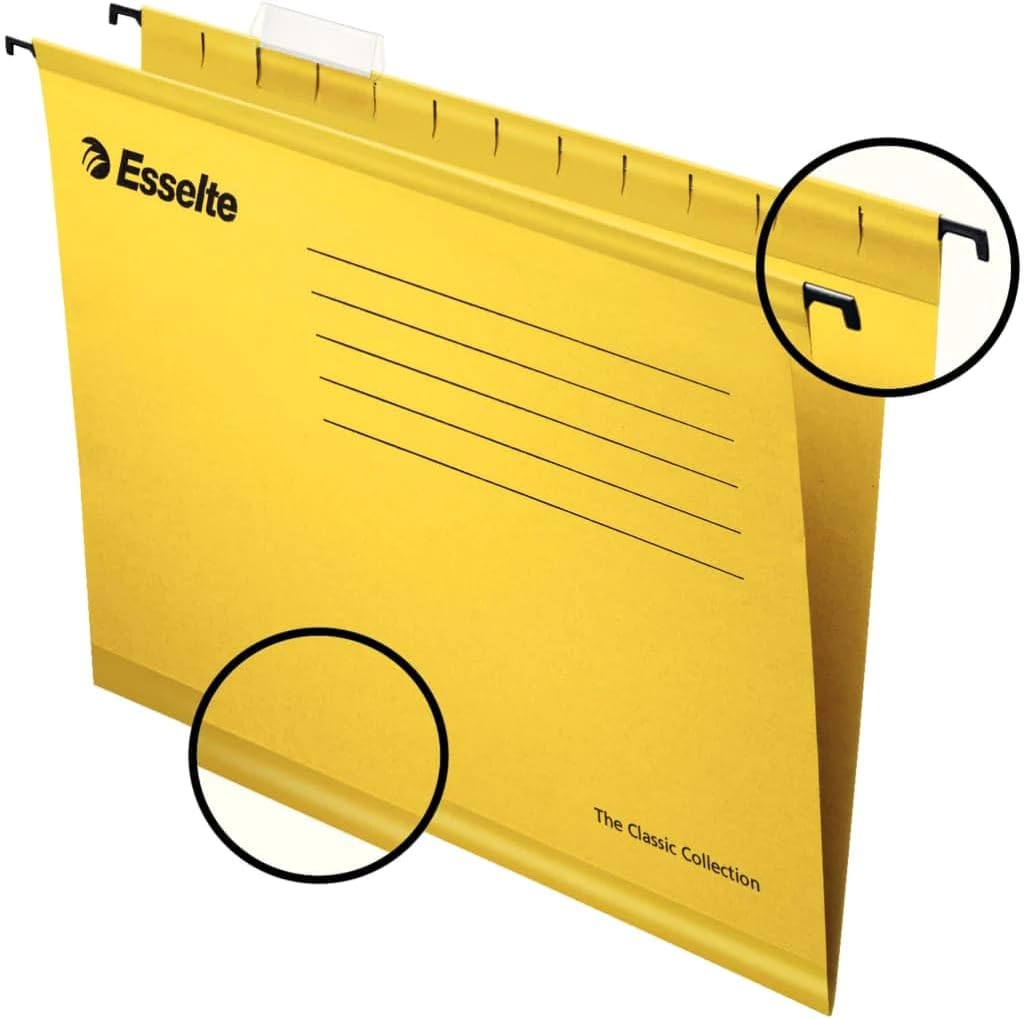Esselte 90314 Classic Suspension Files for A4 Format - Yellow, Pack of 25